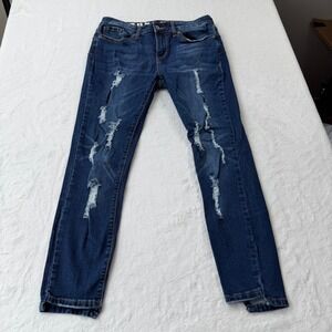 S.O.N.G. Curvy Mid Rise Skinny Ankle Jeans Womens 7/28 Indigo Good Distressed